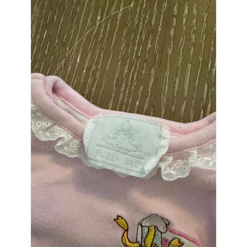 Vintage Baby Girls 6-9 Months Romper Sleeper Lot Pink Pastel Teddy Bear Ruffle